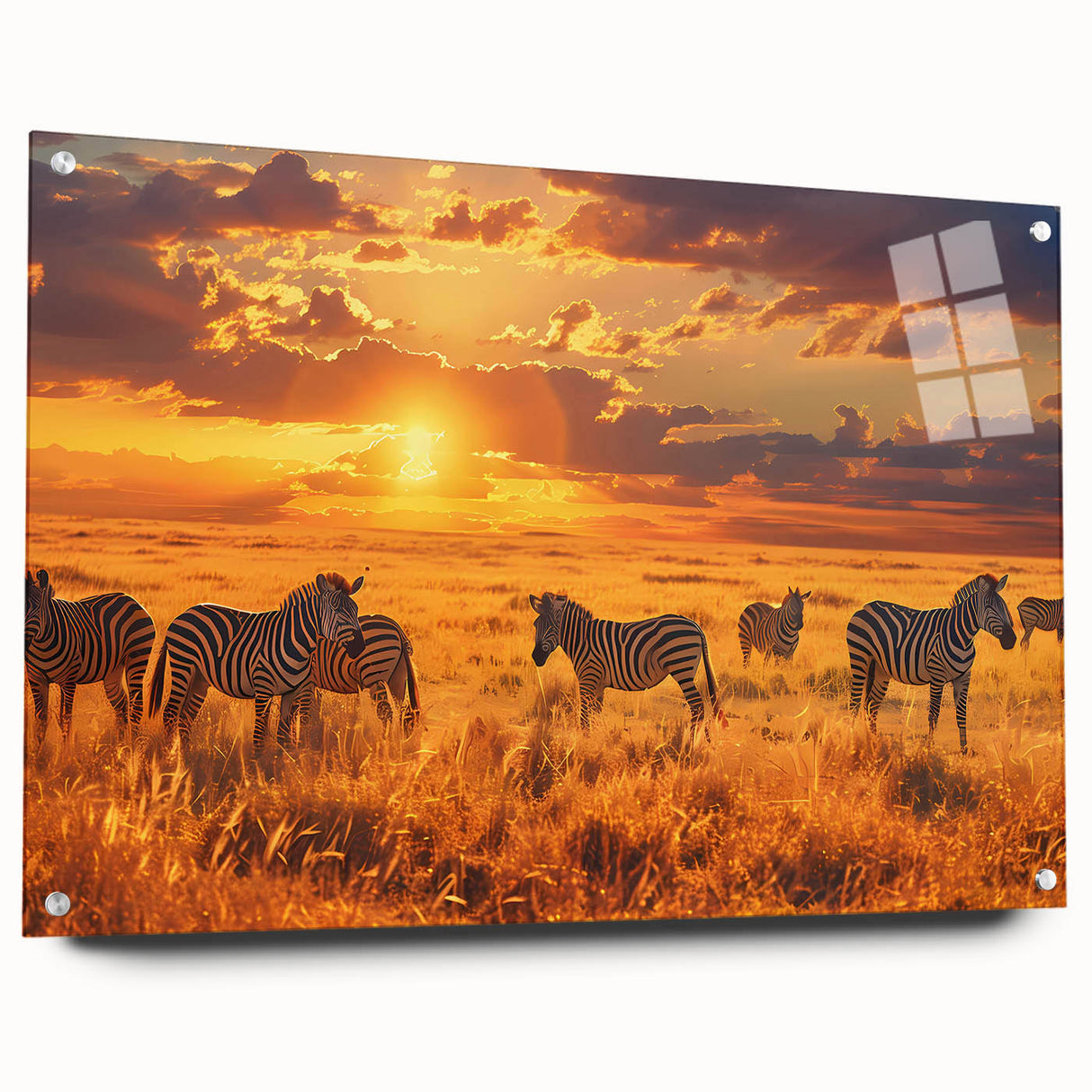 Acrylic print of a large abstract depiction of the African landscape in earthy tones, ideal for dining room decor.