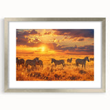 Abstract art print of African scenery in muted earth tones on a silver-framed mat, suitable for dining room or bedroom.