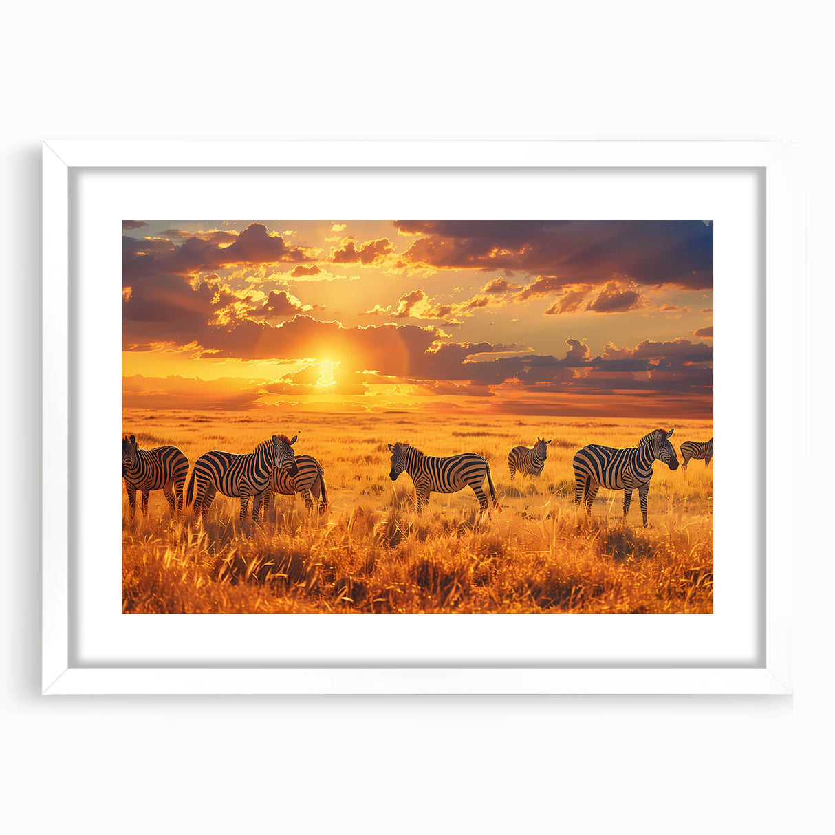 Extra large abstract art print depicting a textured African landscape in earth tones, framed with a white mat.