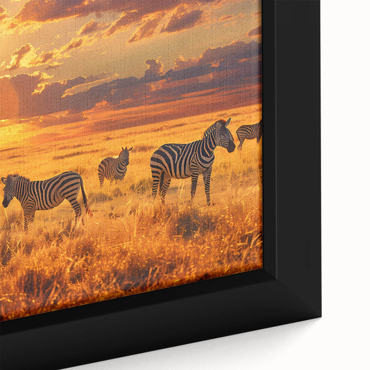 Extra large framed canvas depicting a textured Kenyan scenery in black with vibrant colorful accents.