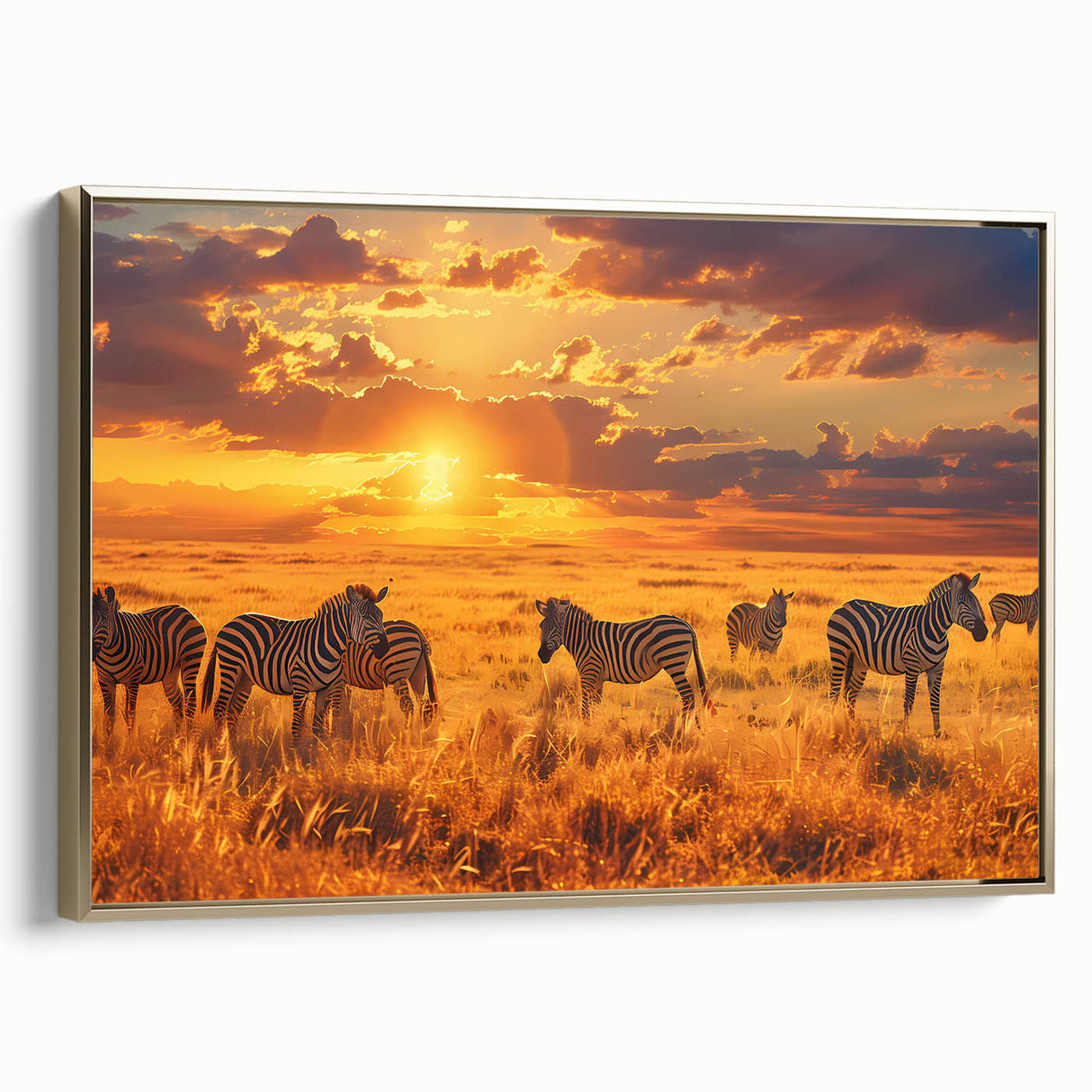 Framed canvas of a Kenyan landscape with vibrant colors, ideal for adding a colorful touch to a living room wall.