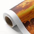 Art deco poster of a Kenyan landscape on rolled canvas, featuring muted earth tones, ideal for nursery wall art.