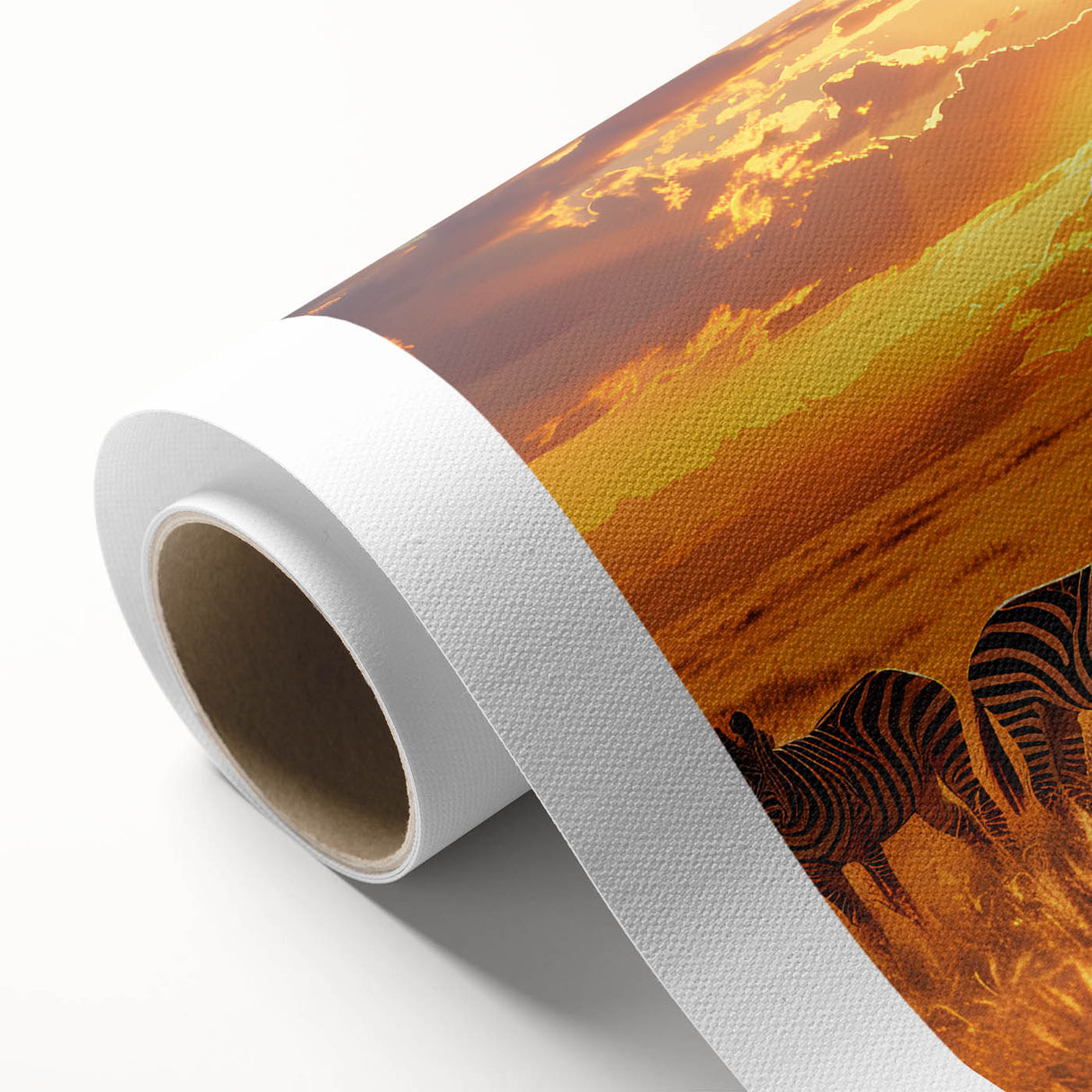 Art deco poster of a Kenyan landscape on rolled canvas, featuring muted earth tones, ideal for nursery wall art.