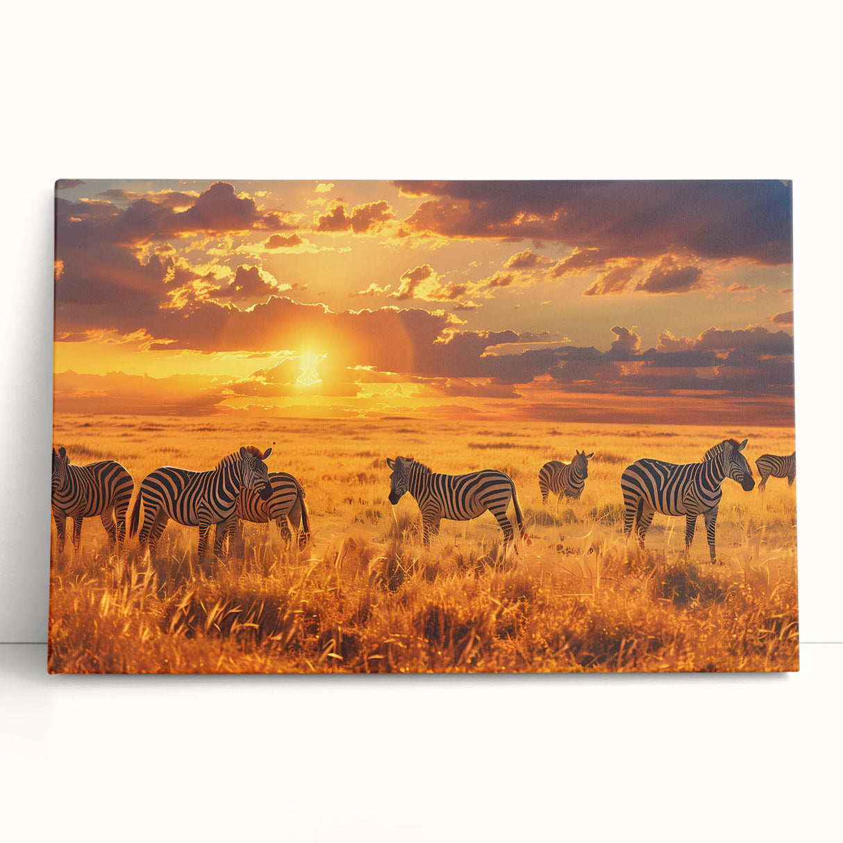 Black and white stretched canvas depicting a serene African savannah landscape.