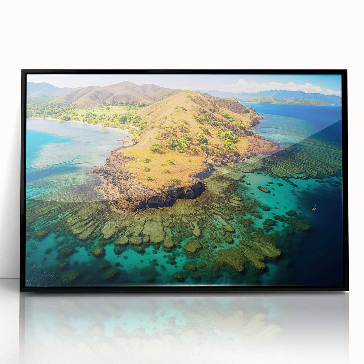 Large abstract wall art featuring a stylized Madagascar scene in muted earth tones on framed acrylic.