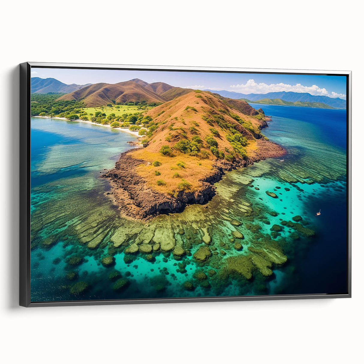 Black and white landscape art painting of Madagascar on framed canvas, ideal for bedroom wall decor.
