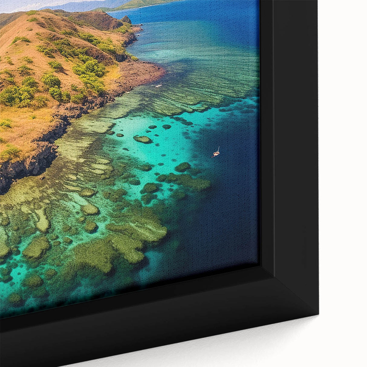 Extra large black wall art featuring a textured Madagascar landscape in vibrant colors, ideal for living room decor.