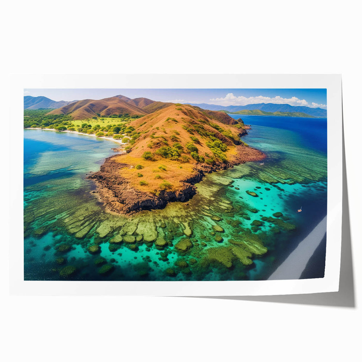 Extra large rolled print depicting Madagascar scenery with vibrant floral elements, ideal for art wall dining room.
