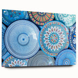 Large abstract wall art of a Moroccan landscape in muted earth tones, printed on acrylic glass.