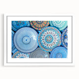 Extra large abstract art print depicting a textured Moroccan scenery in earthy tones, framed with a white mat.