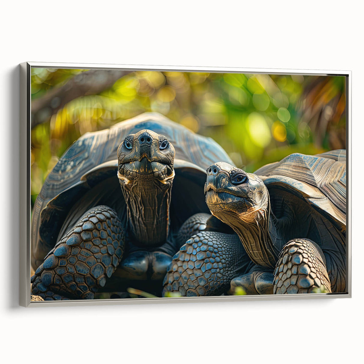Framed canvas of a colorful Seychelles landscape with vibrant blues and greens, ideal for enhancing black wall art themes.