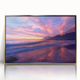 Large acrylic print depicting a South African scenery in mid-century modernist style with gold frame.