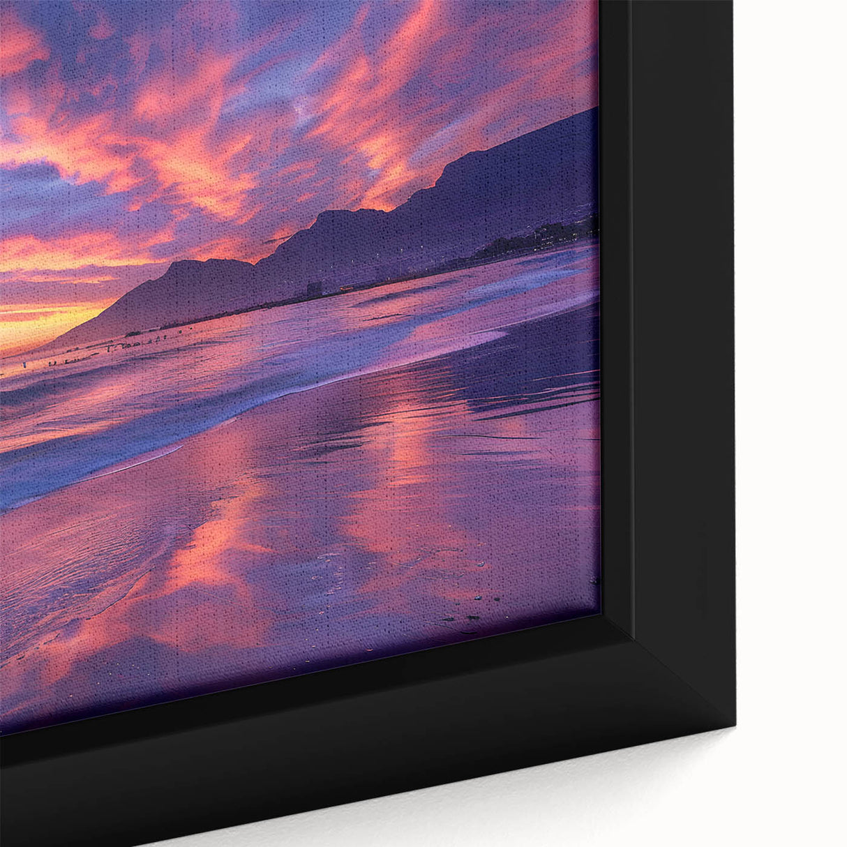 Extra large framed canvas featuring a textured depiction of an African scenery in vibrant colors.