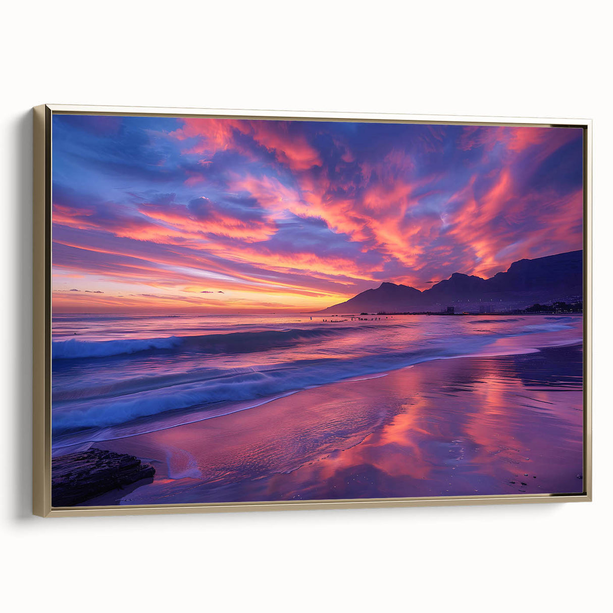 Framed canvas featuring a vintage landscape painting of a South African scene in muted earth tones.