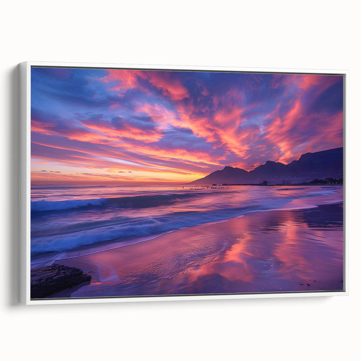 Vintage poster art of a South African landscape on a framed canvas, featuring a palette of earth tones.