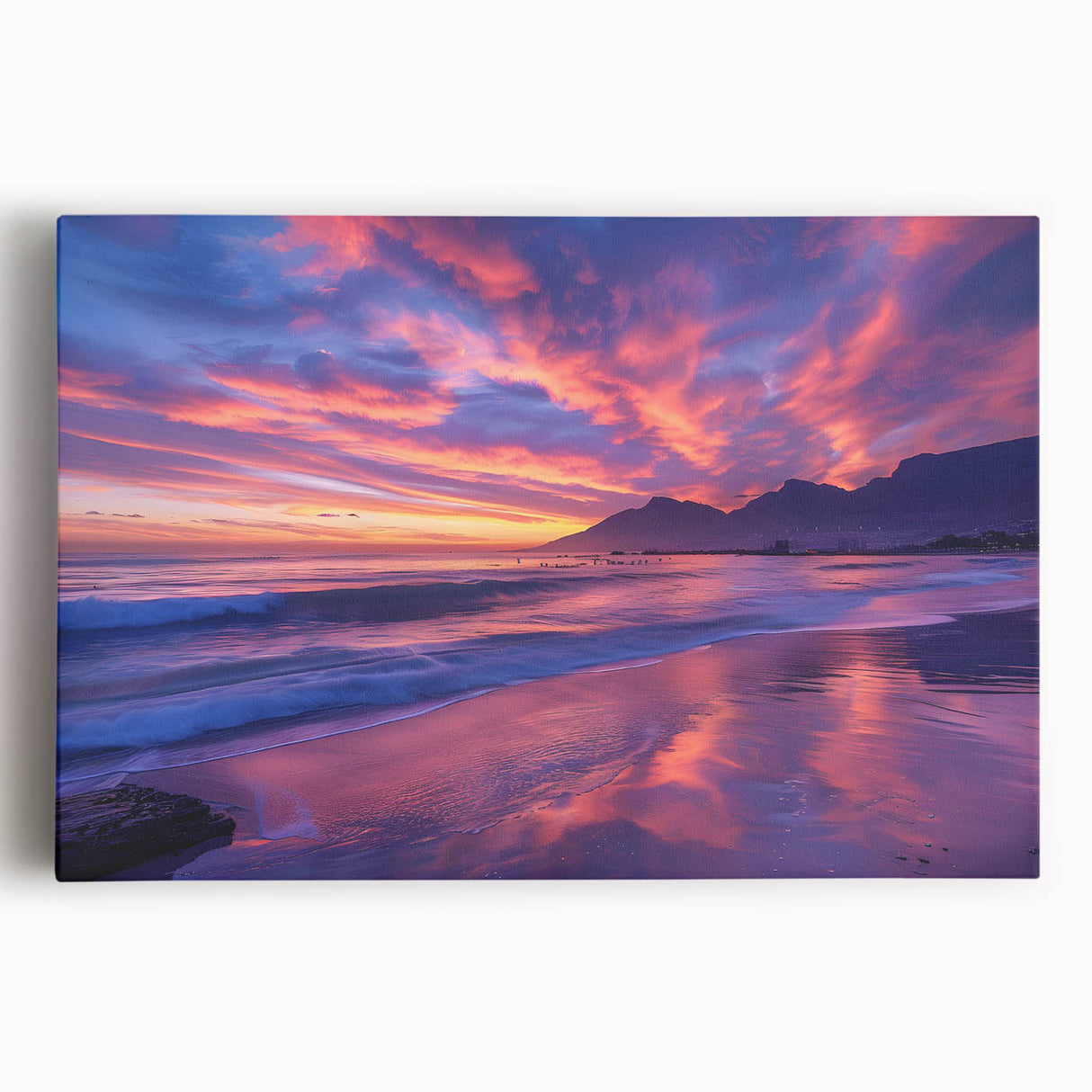 Black and white stretched canvas featuring an expansive African savannah scene.