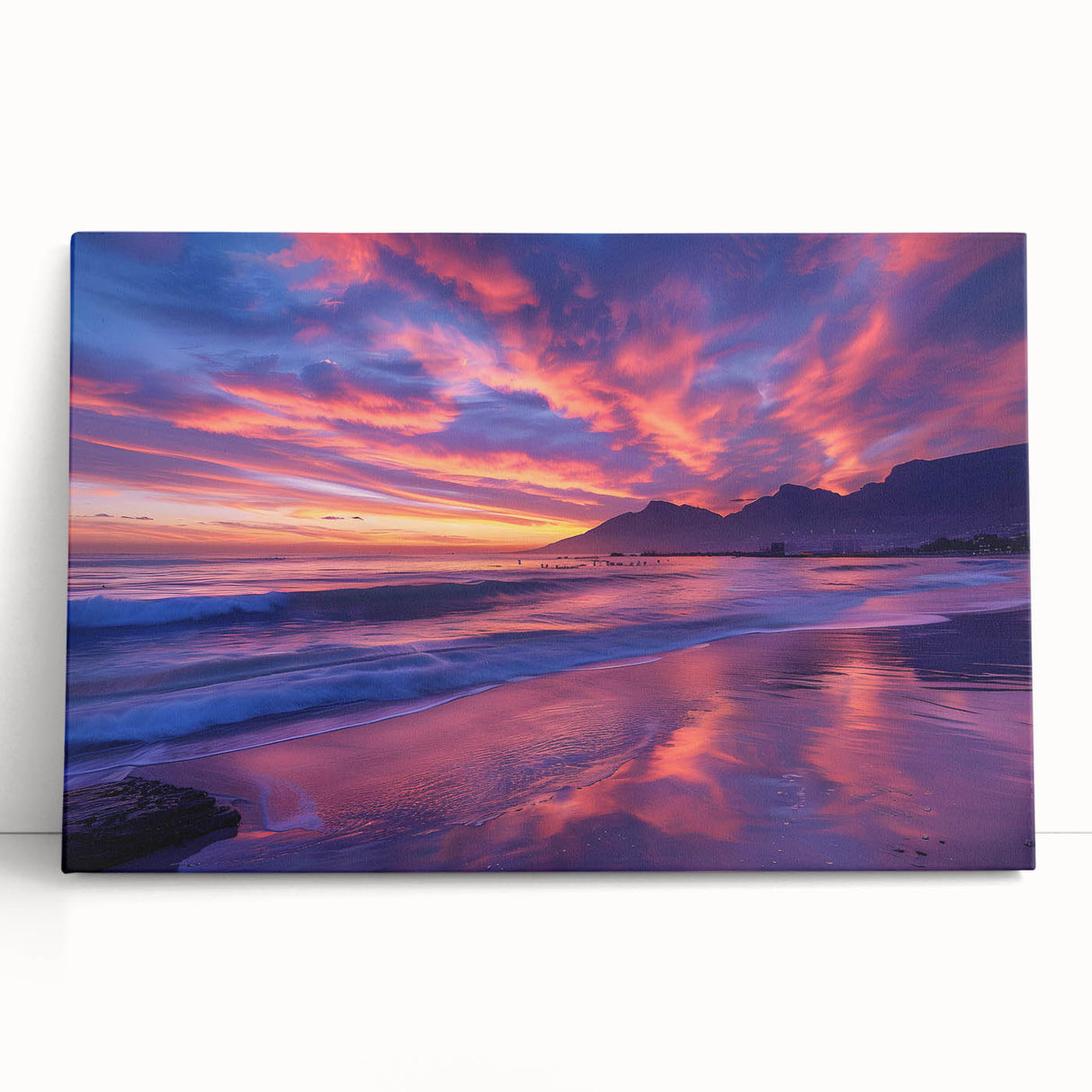 Large black and white stretched canvas of an African savanna scene, suitable for kitchen art.