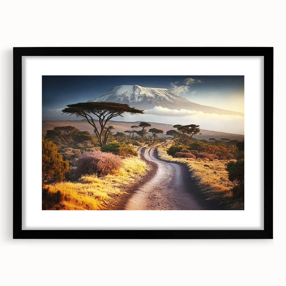 Abstract art print of African scenery in vibrant colors on a textured, extra large canvas, ideal for living room decor.