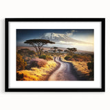 Abstract art print of African scenery in vibrant colors on a textured, extra large canvas, ideal for living room decor.