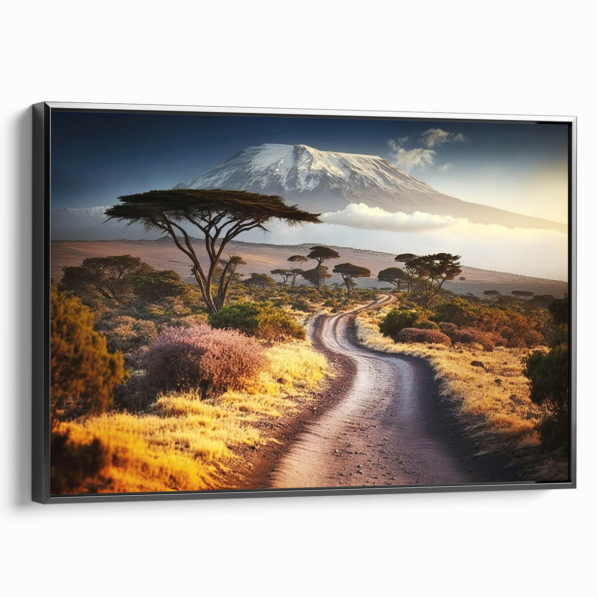 Black and white landscape art painting of Tanzania on framed canvas, ideal for bedroom wall decor.