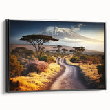Black and white landscape art painting of Tanzania on framed canvas, ideal for bedroom wall decor.