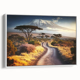 Vintage poster art of a Tanzania scenery on framed canvas, featuring colorful art in extra large size.
