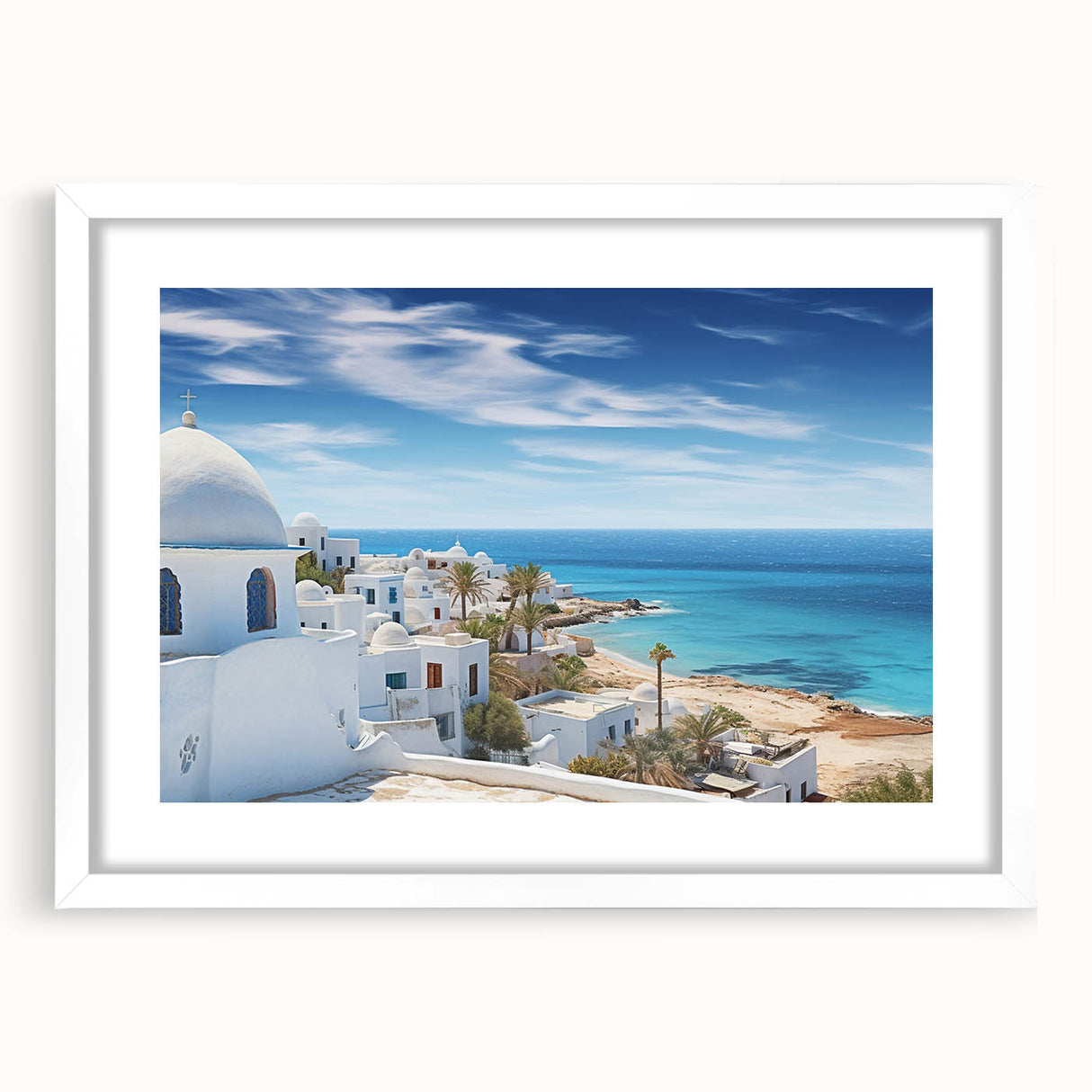 Abstract art print featuring a textured Tunisian landscape in earth tones on a framed white mat.
