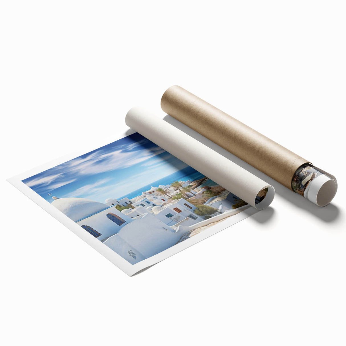Extra large rolled print depicting a Tunisian landscape with vibrant floral elements, ideal for classy bathroom wall art.