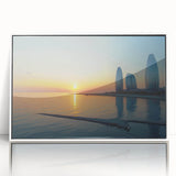 Art deco poster featuring a minimalist Azerbaijan scenery in muted earth tones, framed acrylic.