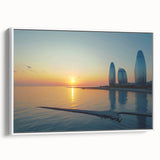 Vintage poster art depicting a colorful Azerbaijani landscape on a large framed canvas, ideal for living room decor.