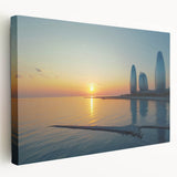 Large stretched canvas depicting an Asian landscape in muted earth tones, suitable for kitchen wall art.