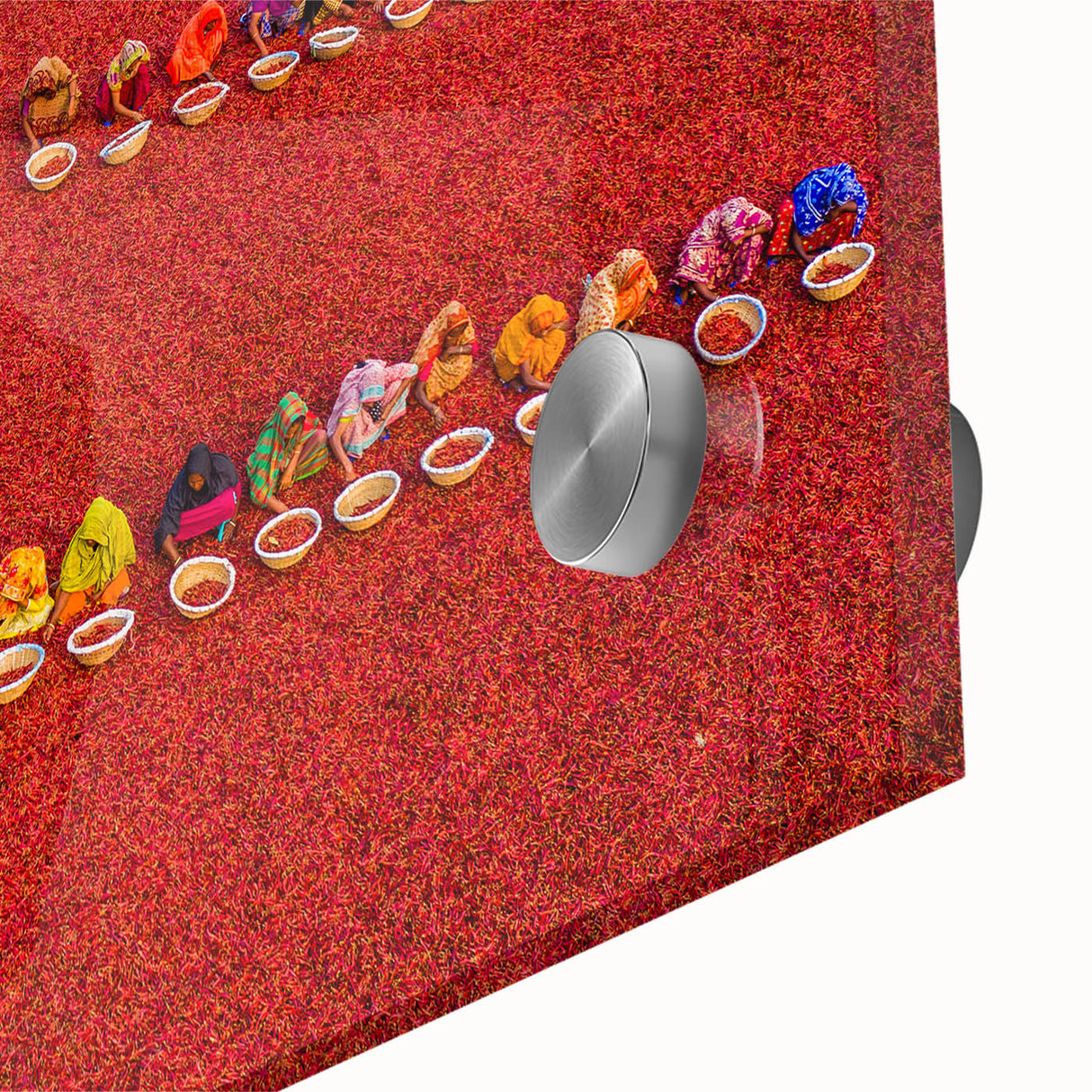 Large abstract wall art featuring a mid-century modernist style with vibrant hues on acrylic glass.