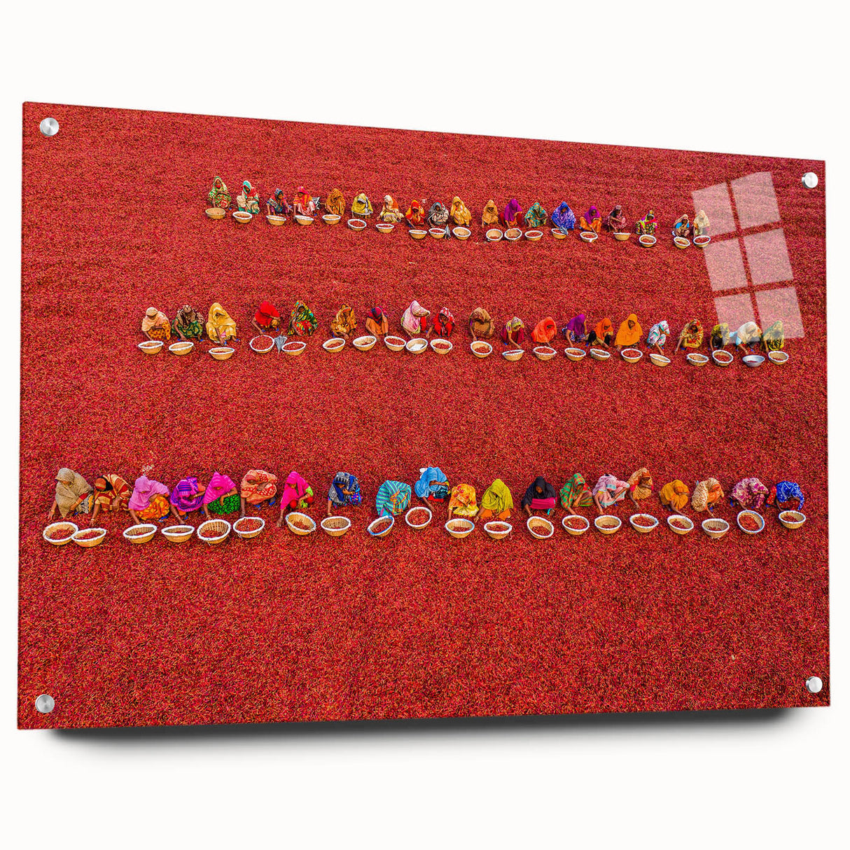 Large abstract wall art depicting a vibrant Asian landscape on acrylic glass, ideal for bedroom or dining room decor.