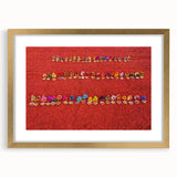 Extra large textured abstract art print depicting a serene Asian landscape in soft earth tones, framed in gold.
