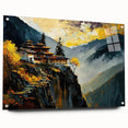Acrylic print of a Bhutanese landscape in muted earth tones, ideal for dining room decor.