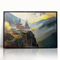 Large abstract wall art depicting the Bhutanese landscape in muted earth tones, framed in black acrylic.