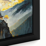 Close-up of extra large framed canvas featuring a textured black wall art scene with colorful elements.