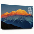 Large abstract wall art depicting a serene Tibetan landscape in muted blue and green tones on acrylic glass.