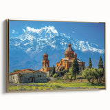 Vintage poster art of a Georgian landscape on black framed canvas, ideal for bedroom wall decor.