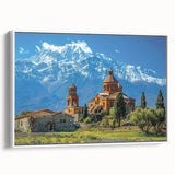Vintage poster art of a Georgian landscape on extra-large framed canvas, featuring colorful art in pastel shades.