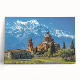 Black and white large art print of the Georgian landscape on stretched canvas, ideal for kitchen wall art.