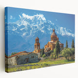 Large canvas print featuring a serene Georgian landscape in soft earth tones, ideal for kitchen wall art.