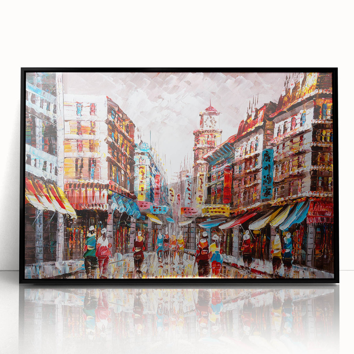 Framed acrylic print of a large abstract depiction of Hong Kong in black and white tones, suitable for modern art wall decor.