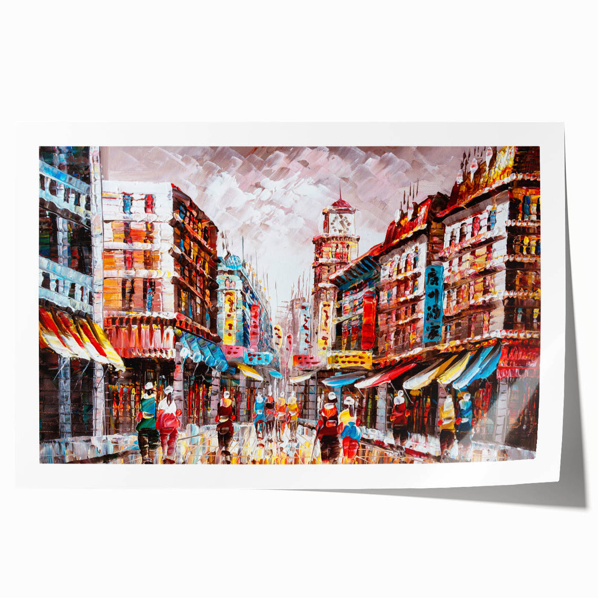 Extra large rolled print of Hong Kong skyline with vibrant twilight hues, ideal for art wall dining room.