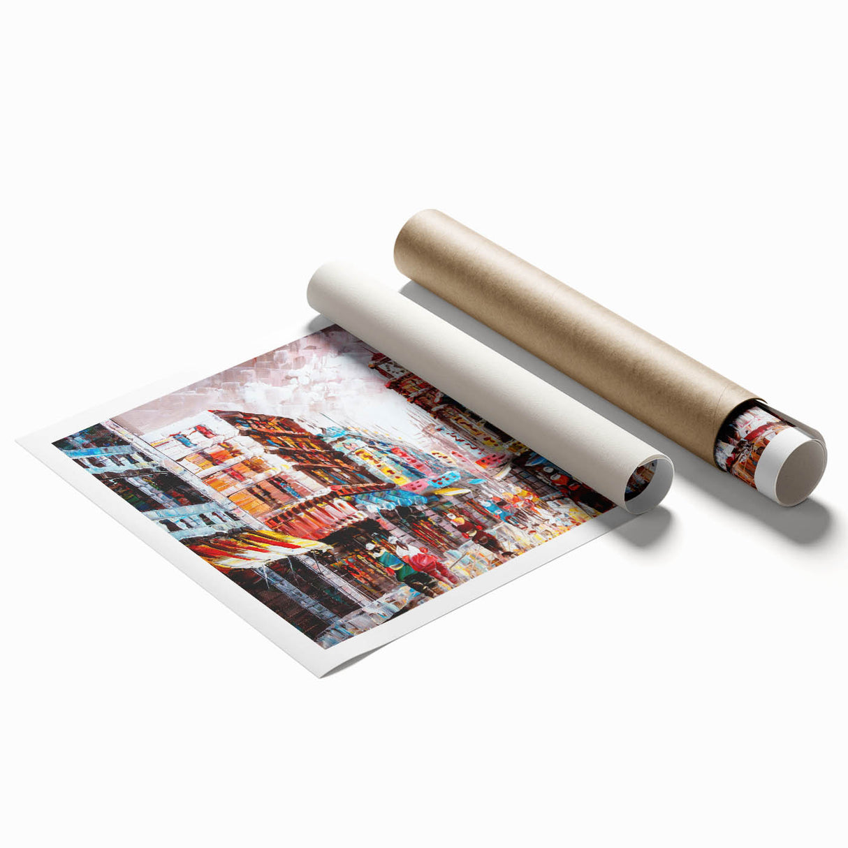 Extra large rolled print of Hong Kong skyline with vibrant twilight hues, ideal for classy bathroom wall art.
