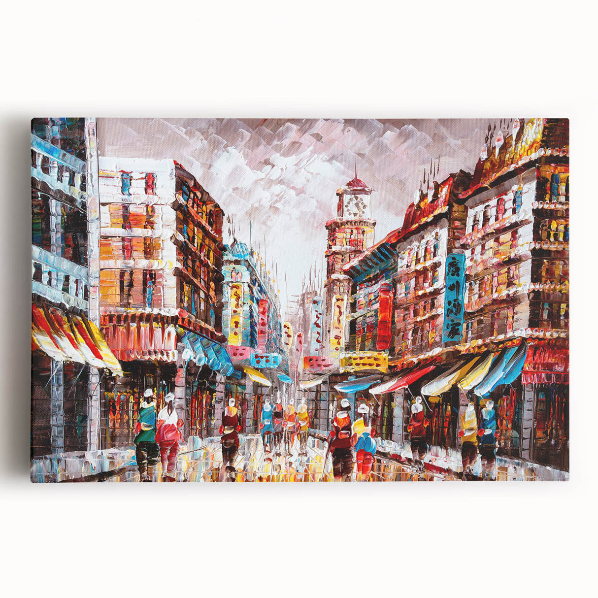 Black and white stretched canvas of Hong Kong skyline, ideal for kitchen wall art.