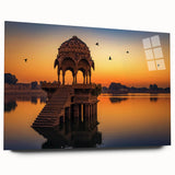 Large abstract depiction of an Indian landscape in muted earth tones on acrylic glass, ideal for bedroom or dining room art.