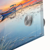 Large abstract wall art depicting an Indonesian landscape in muted earth tones on acrylic glass, ideal for dining room art.