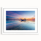 Abstract art print of Indonesian scenery in muted earth tones on a white-framed mat.