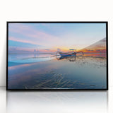 Large abstract wall art featuring a mid-century modernist style in muted earth tones, framed in black acrylic.